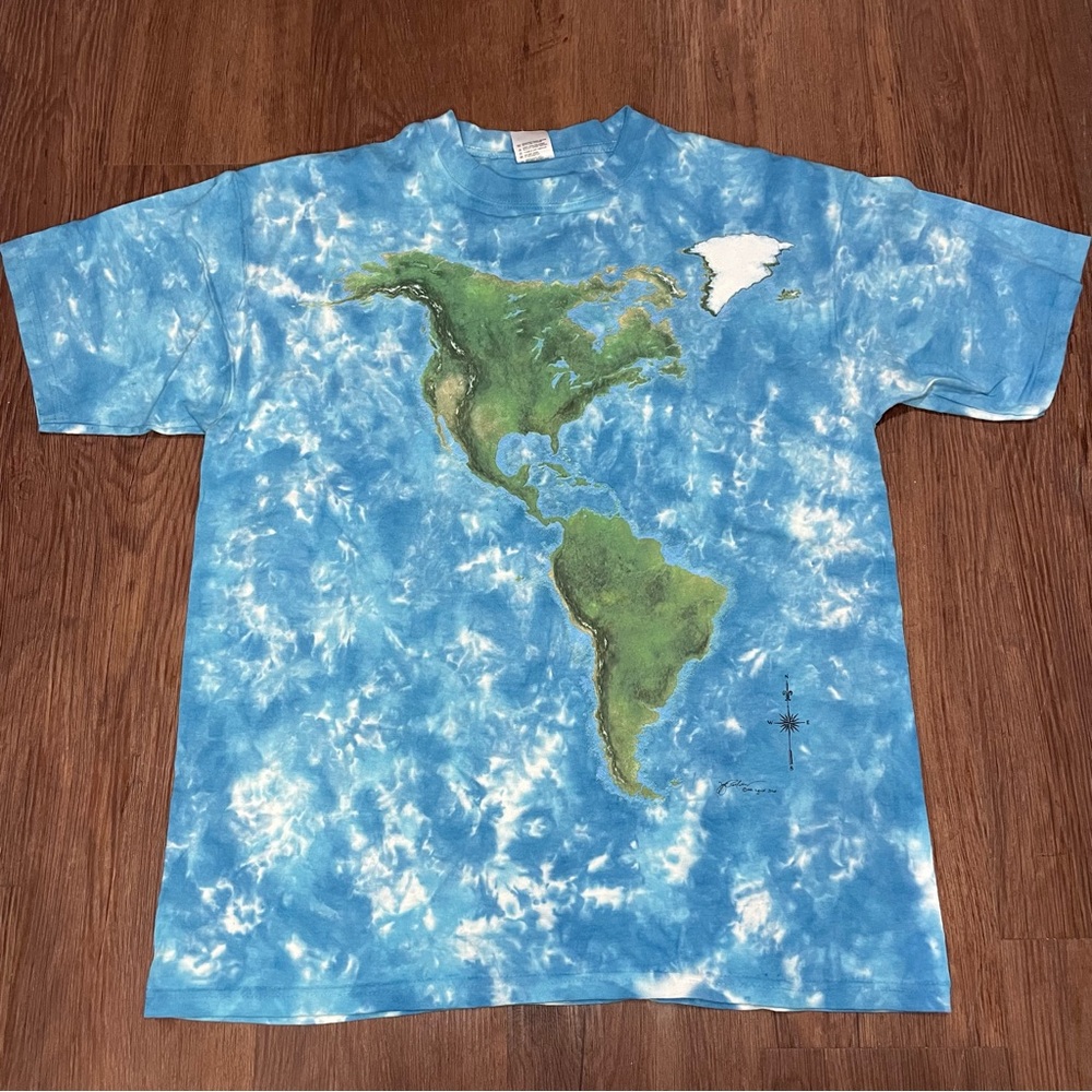 Liquid Blue T-Shirt Map World Ocean Continents All Over Print 90s Size Large
